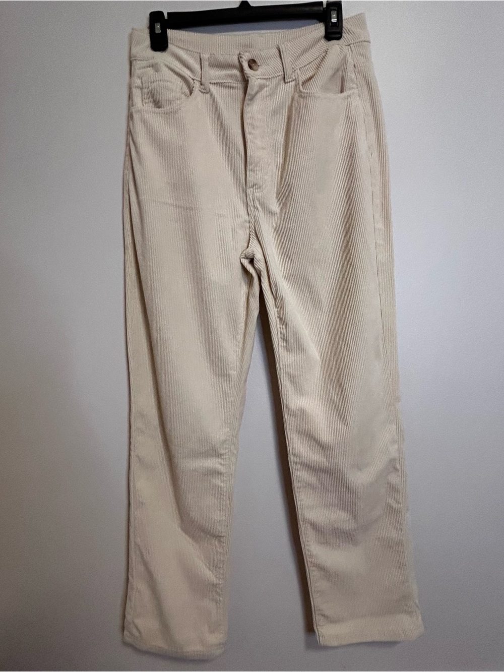SHEIN Cream Corduroy Straight Leg Pants - High Waist